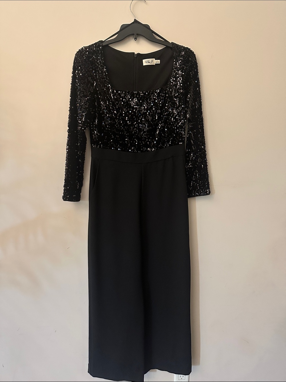 Eliza J Black Sequin Bodice Long Sleeve Dress